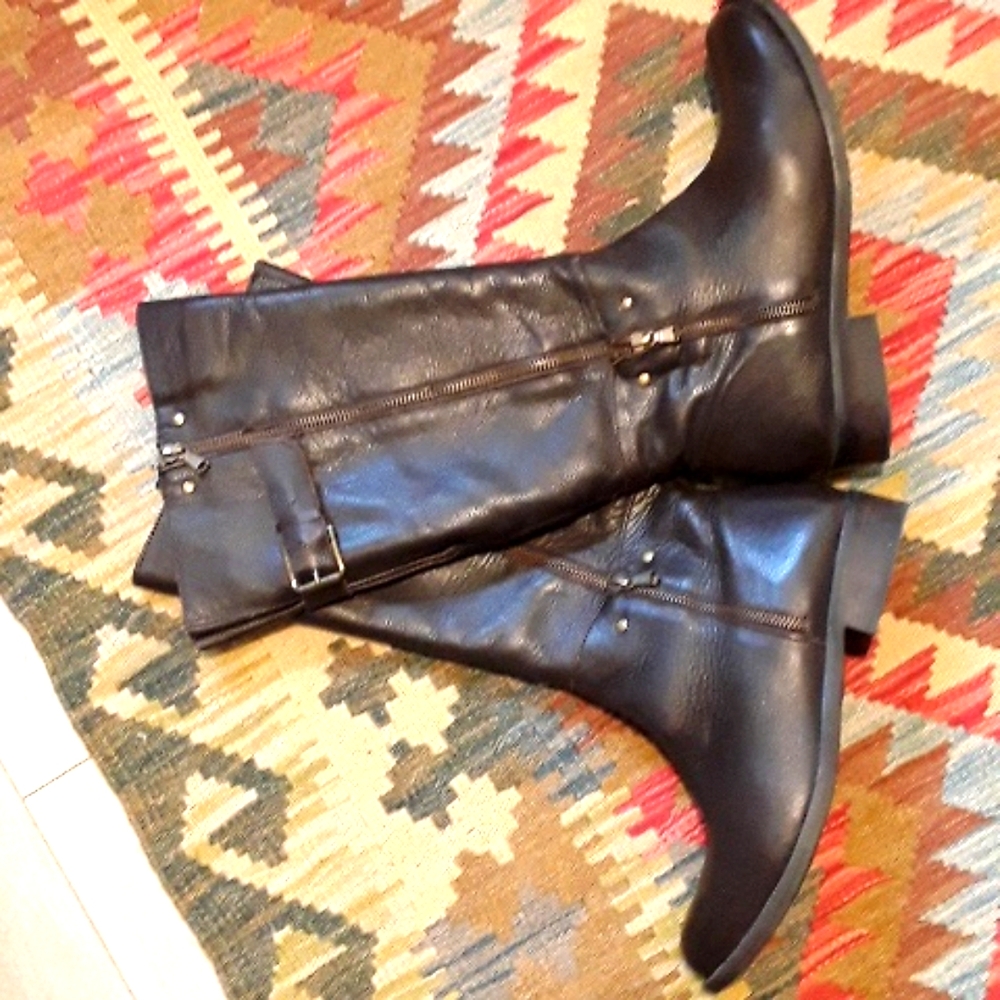 Brown wide calf, leather boots